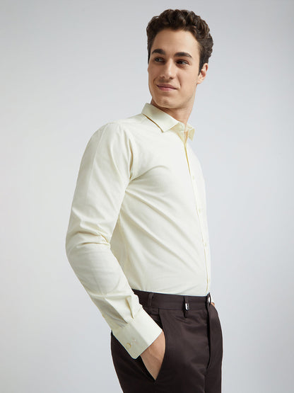 Park Avenue Men Yellow Solid Slim Fit Polyester Blend Shirt