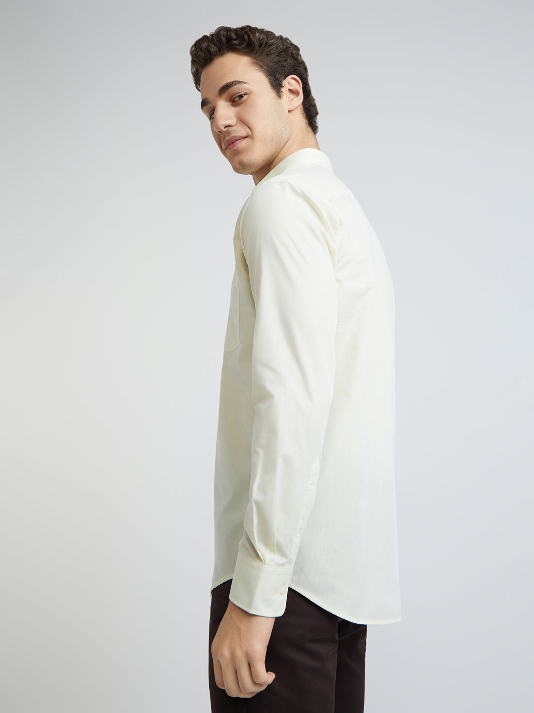 Park Avenue Men Yellow Solid Slim Fit Polyester Blend Shirt