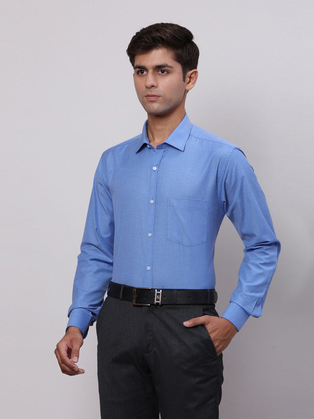 Park Avenue Blue Fil-A-Fil Slim Fit Full Sleeve Cotton Blend Shirt