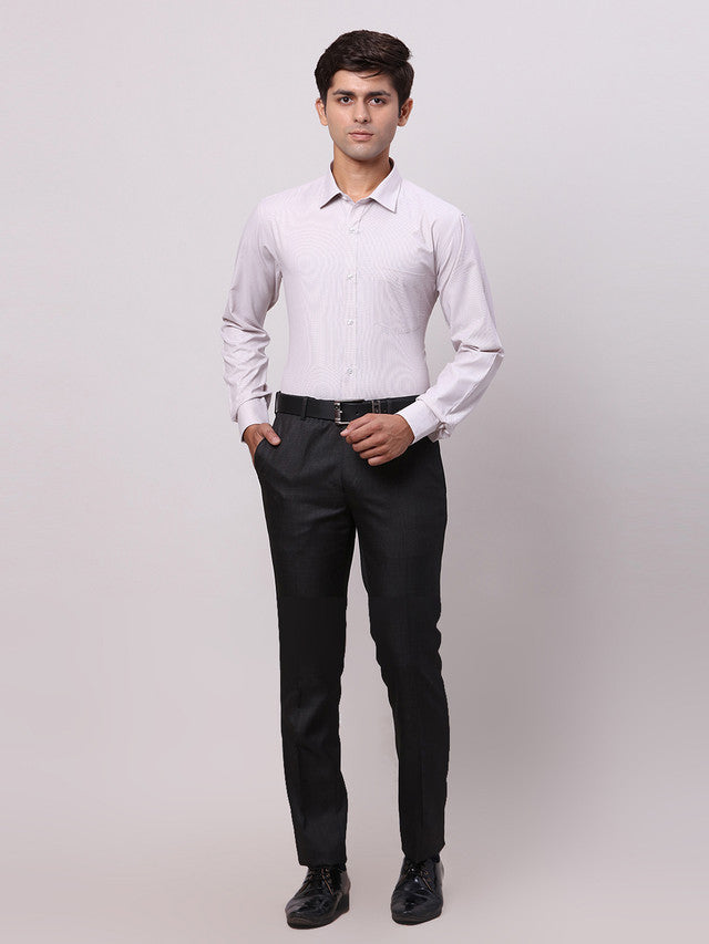 Park Avenue Grey Structure Slim Fit Full Sleeve Cotton Blend Shirt