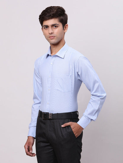 Park Avenue Blue Structure Slim Fit Full Sleeve Cotton Blend Shirt