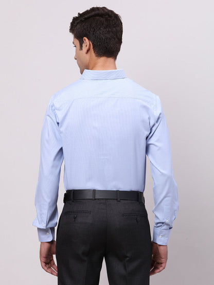 Park Avenue Blue Structure Slim Fit Full Sleeve Cotton Blend Shirt