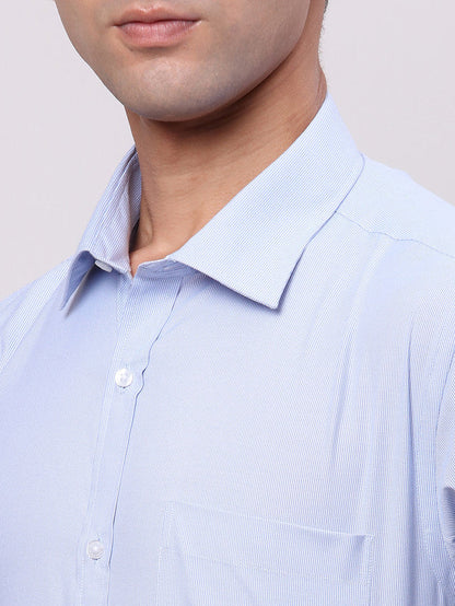 Park Avenue Blue Structure Slim Fit Full Sleeve Cotton Blend Shirt