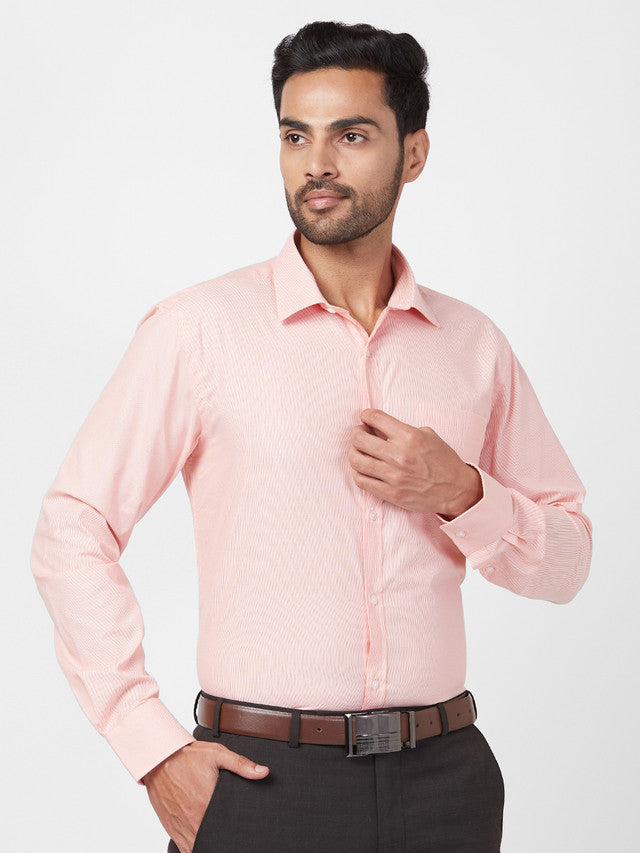 Park Avenue Men Orange Self Design Slim Fit Full Sleeve Semi Cut Away Collar Shirt