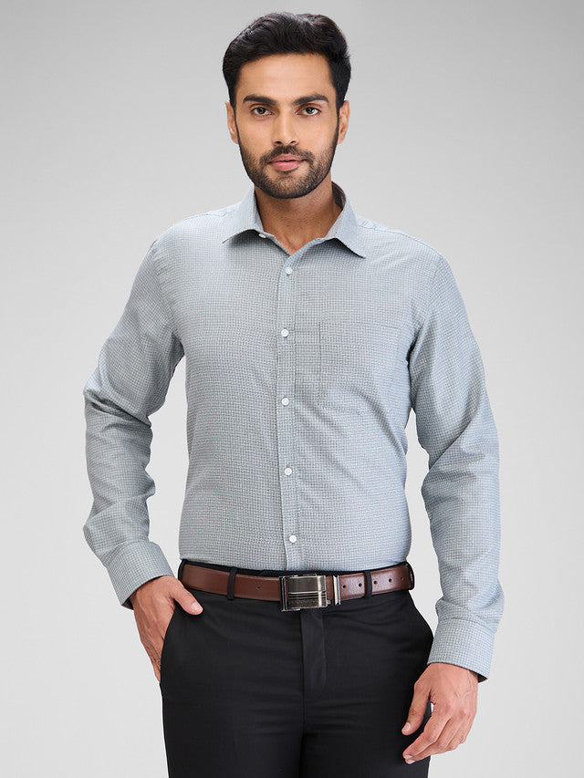 Park Avenue Men Grey Structured Slim Fit Cotton Blend Formal Shirt