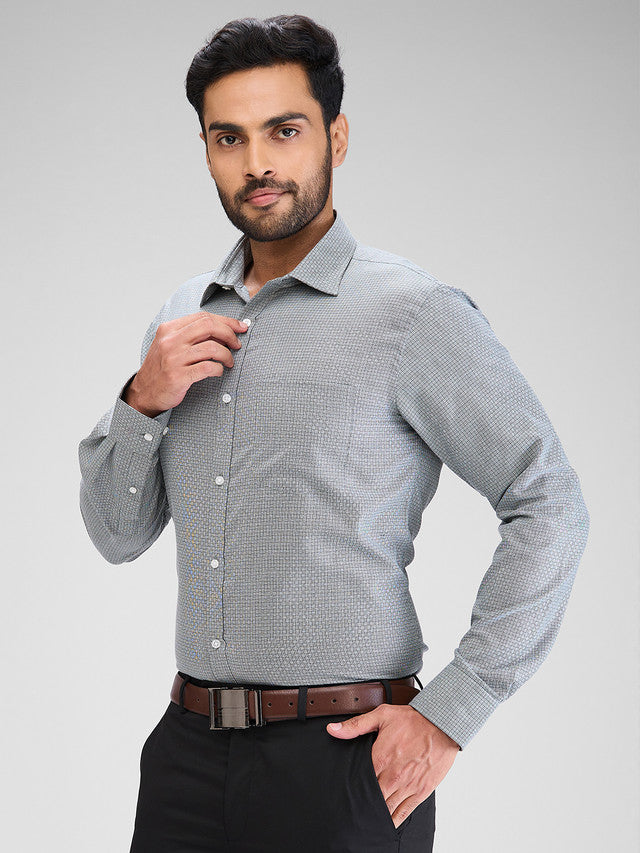 Park Avenue Men Grey Structured Slim Fit Cotton Blend Formal Shirt
