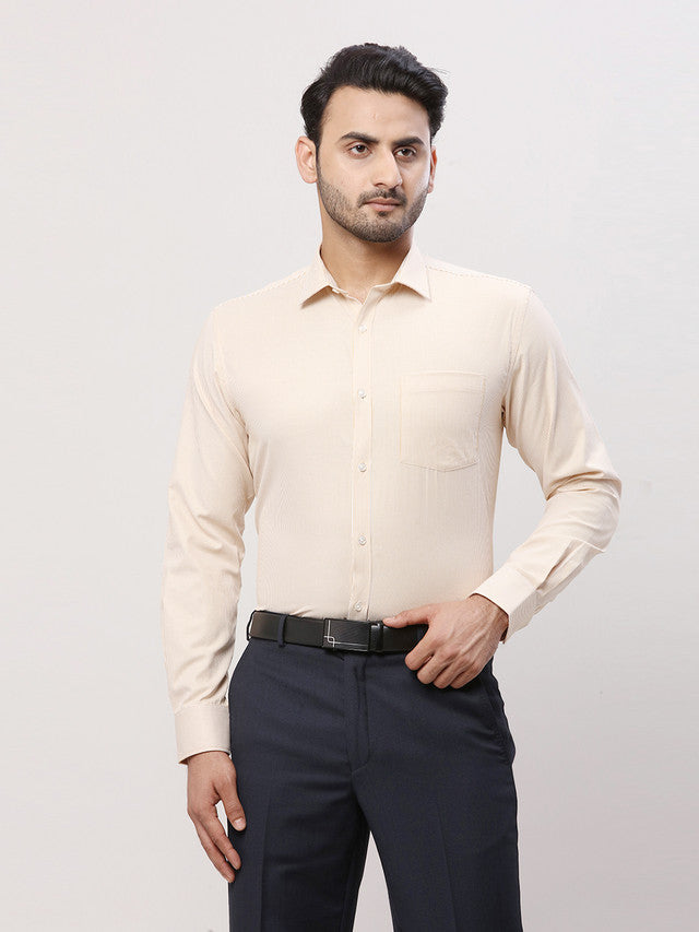 Park Avenue Men Yellow Striped Slim Fit Full Sleeve Semi Cut Away Collar Shirt