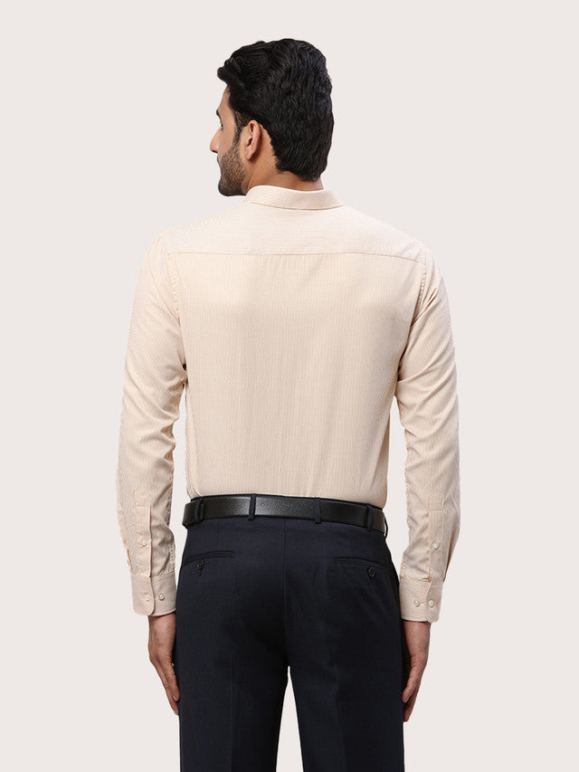 Park Avenue Men Yellow Striped Slim Fit Full Sleeve Semi Cut Away Collar Shirt