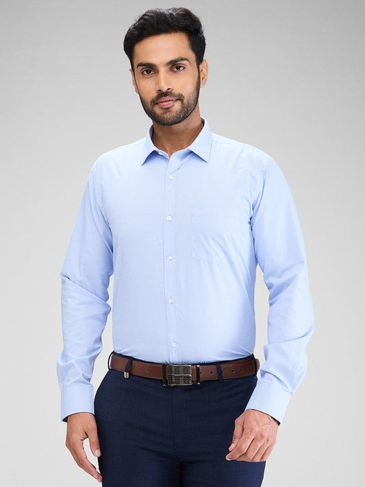 Park Avenue Blue Structure Slim Fit Cotton Blend Formal Shirt