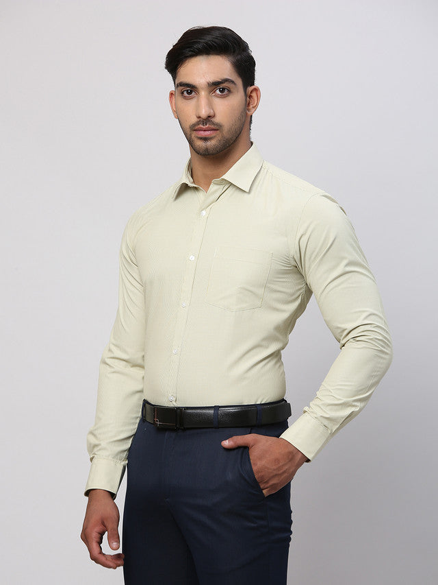 Park Avenue Green Structure Slim Fit Cotton Blend Formal Shirt