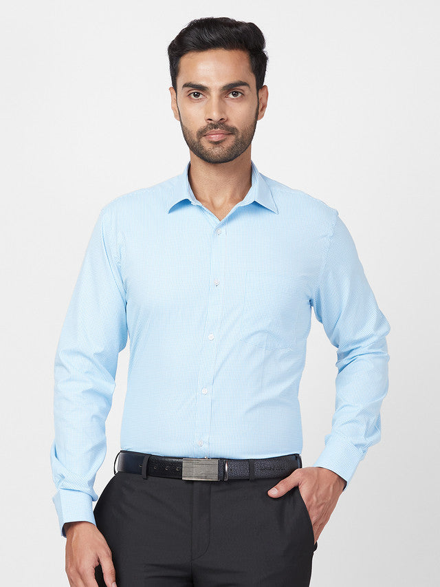 Park Avenue Blue Structure Slim Fit Full Sleeve Cotton Blend Shirt
