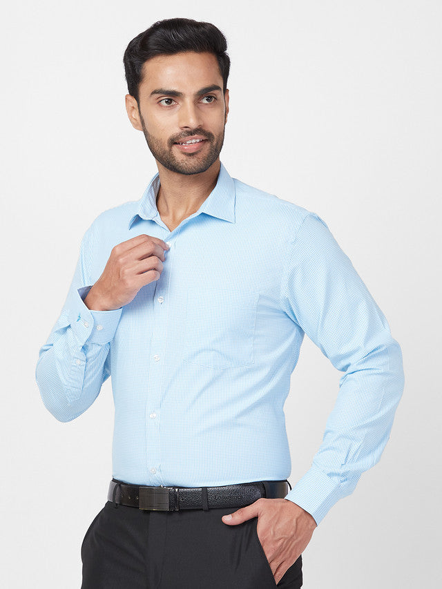 Park Avenue Blue Structure Slim Fit Full Sleeve Cotton Blend Shirt
