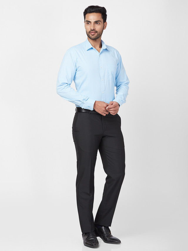 Park Avenue Blue Structure Slim Fit Full Sleeve Cotton Blend Shirt