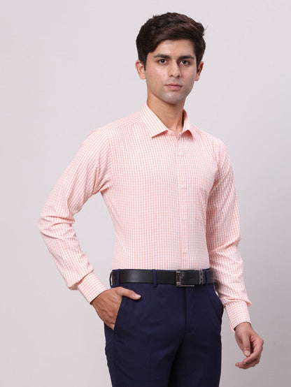 Park Avenue Orange Checks Slim Fit Cotton Blend Formal Shirt