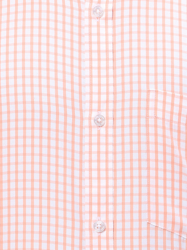 Park Avenue Orange Checks Slim Fit Cotton Blend Formal Shirt