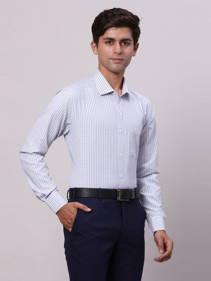 Park Avenue Grey Checks Slim Fit Cotton Blend Formal Shirt