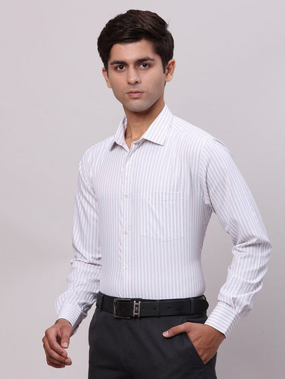 Park Avenue Grey Stripe Slim Fit Cotton Blend Formal Shirt