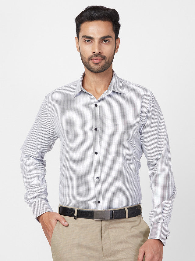 Park Avenue Men White Checkered Slim Fit Polyester Blend Formal Shirt