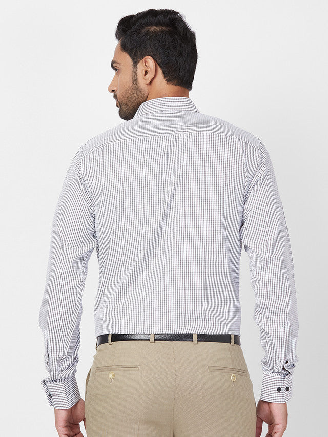 Park Avenue Men White Checkered Slim Fit Polyester Blend Formal Shirt