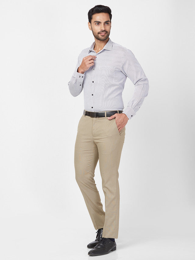 Park Avenue Men White Checkered Slim Fit Polyester Blend Formal Shirt