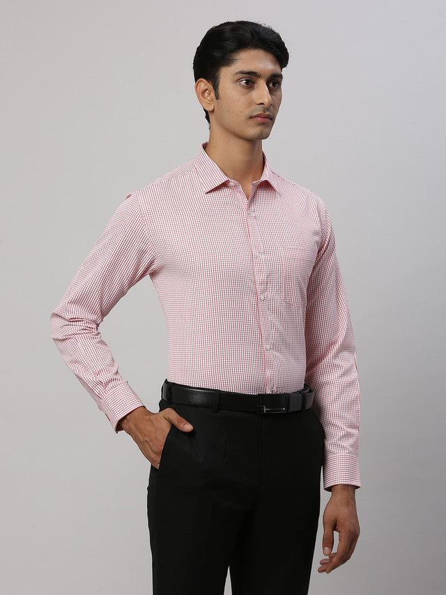 Park Avenue Men Red Checkered Slim Fit Full Sleeve Semi Cut Away Collar Shirt