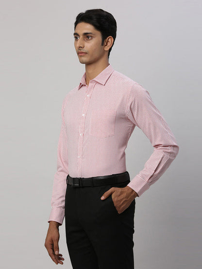 Park Avenue Men Red Checkered Slim Fit Full Sleeve Semi Cut Away Collar Shirt