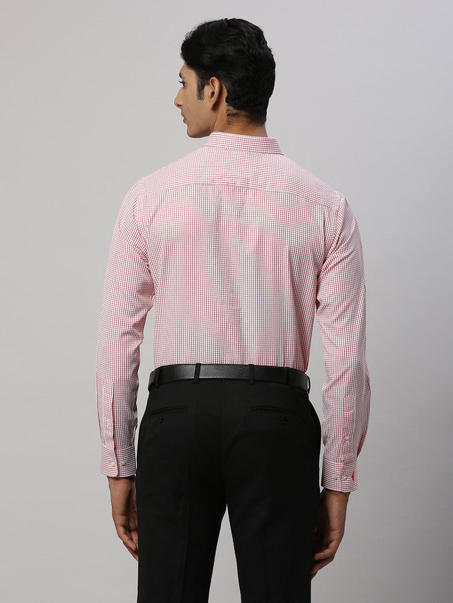 Park Avenue Men Red Checkered Slim Fit Full Sleeve Semi Cut Away Collar Shirt