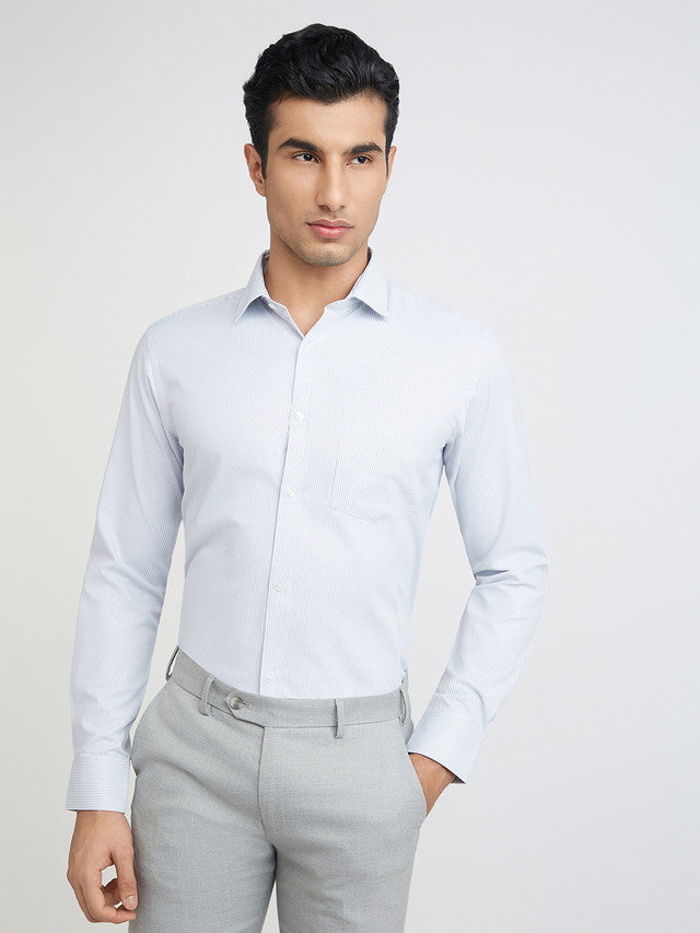 Park Avenue Grey Stripe Slim Fit Full Sleeve Cotton Blend Shirt