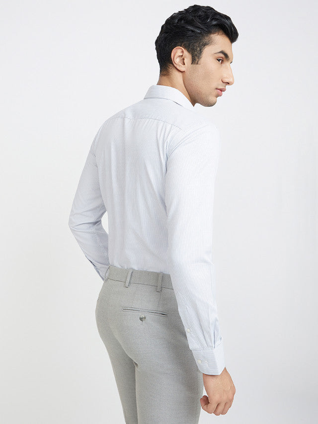 Park Avenue Grey Stripe Slim Fit Full Sleeve Cotton Blend Shirt