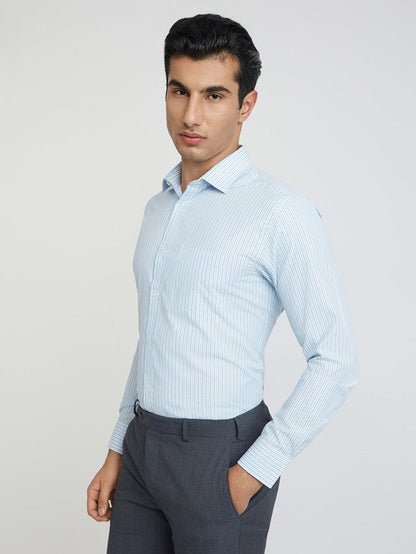Park Avenue Blue Stripe Slim Fit Cotton Blend Formal Shirt