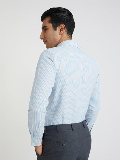 Park Avenue Blue Stripe Slim Fit Cotton Blend Formal Shirt