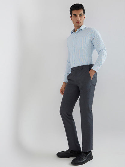 Park Avenue Blue Stripe Slim Fit Cotton Blend Formal Shirt