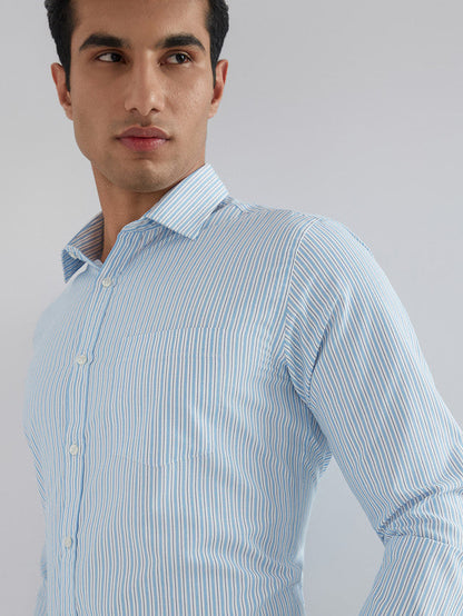 Park Avenue Blue Stripe Slim Fit Cotton Blend Formal Shirt