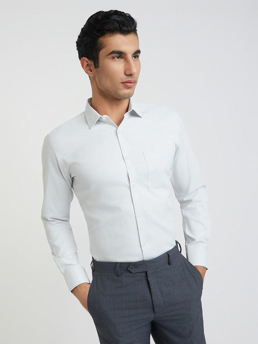 Park Avenue Grey Structure Slim Fit Cotton Blend Formal Shirt