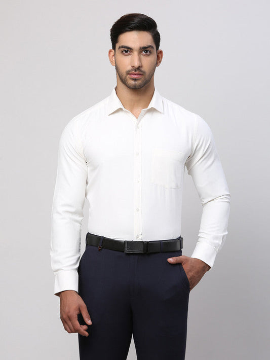 Park Avenue White Structure Slim Fit Cotton Blend Formal Shirt