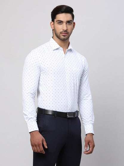 Park Avenue Blue Printed Slim Fit Cotton Blend Formal Shirt