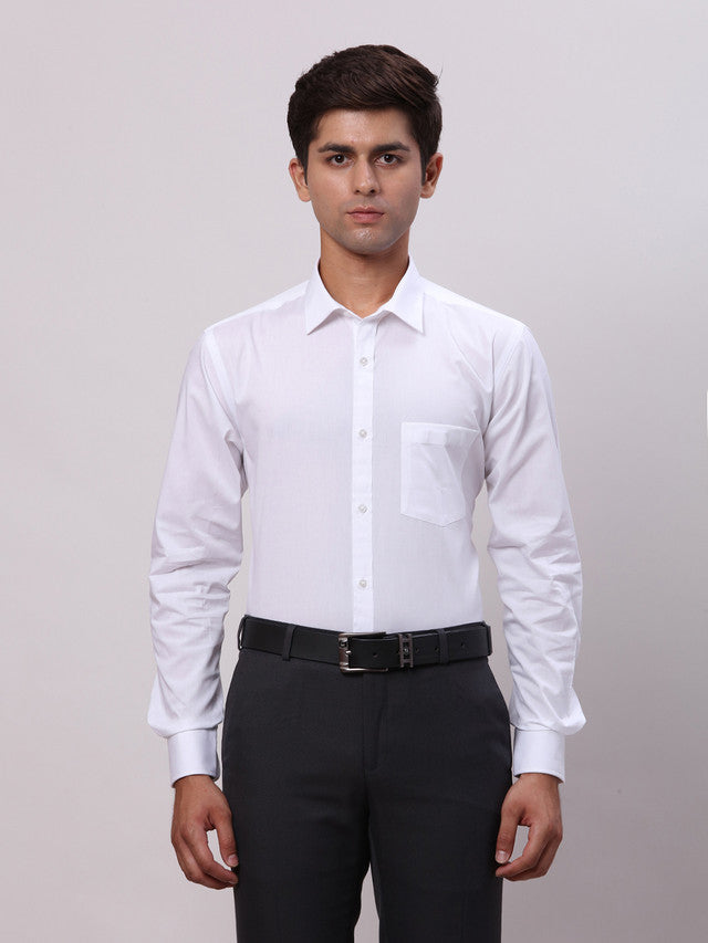 Park Avenue White Solid Slim Fit Full Sleeve Cotton Shirt