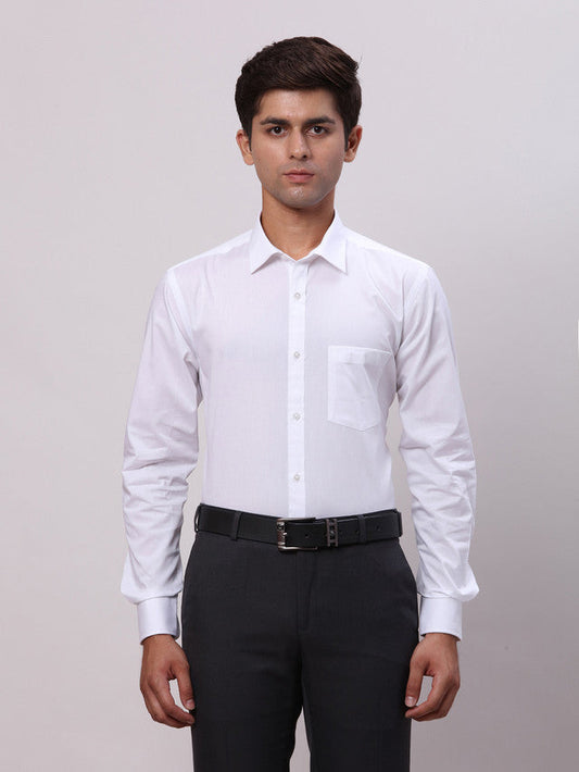 Park Avenue White Solid Slim Fit Full Sleeve Cotton Shirt