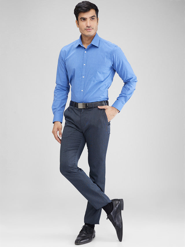 Park Avenue Blue Structure Slim Fit Full Sleeve Cotton Shirt