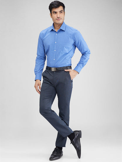 Park Avenue Blue Structure Slim Fit Full Sleeve Cotton Shirt