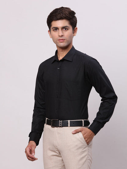 Park Avenue Black Structure Slim Fit Full Sleeve Cotton Shirt