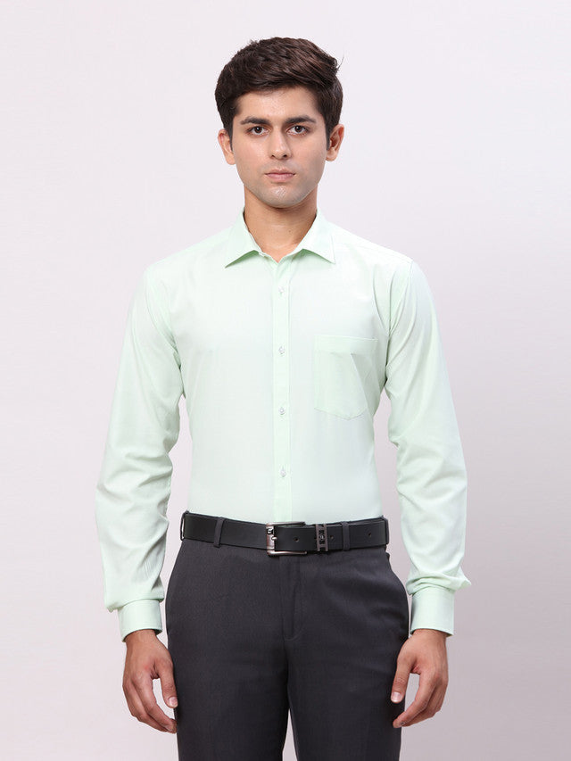 Park Avenue Green Solid Slim Fit Polyester Blend Formal Shirt