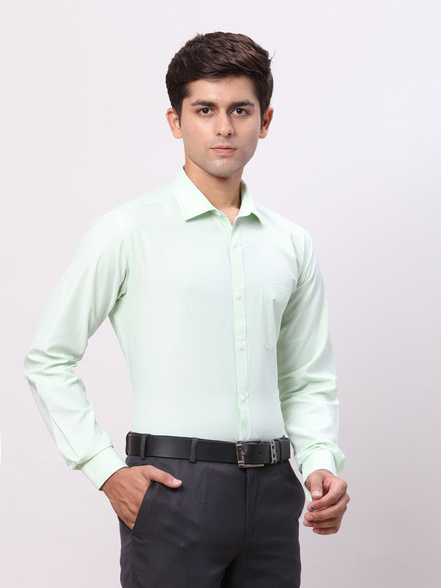 Park Avenue Green Solid Slim Fit Polyester Blend Formal Shirt