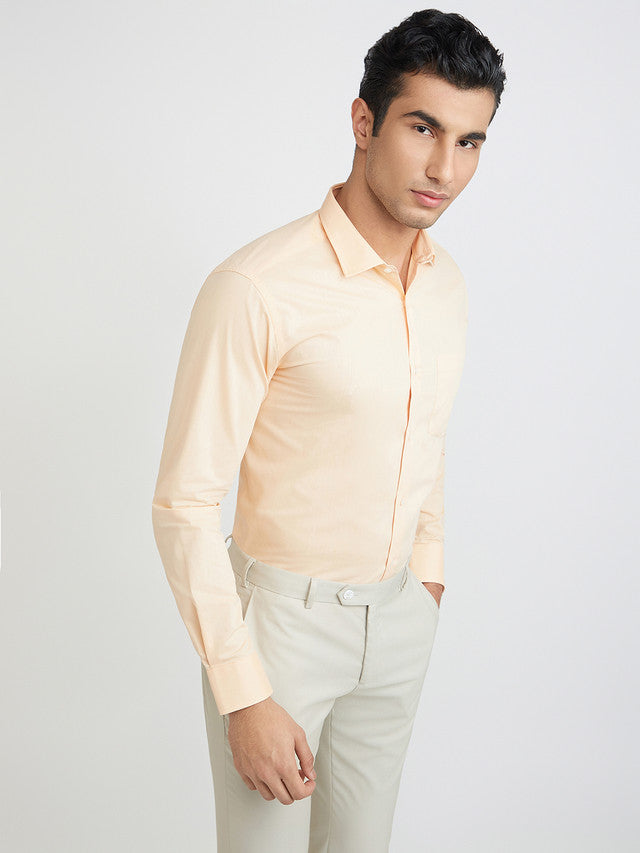 Park Avenue Orange Solid Slim Fit Cotton Blend Formal Shirt