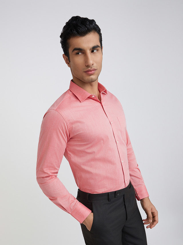 Park Avenue Red Solid Slim Fit Cotton Blend Formal Shirt