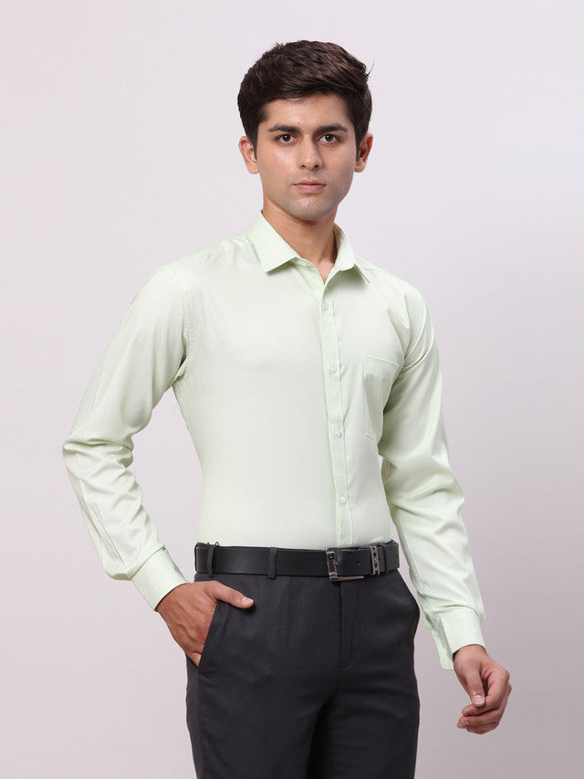Park Avenue Green Structure Slim Fit Cotton Blend Formal Shirt