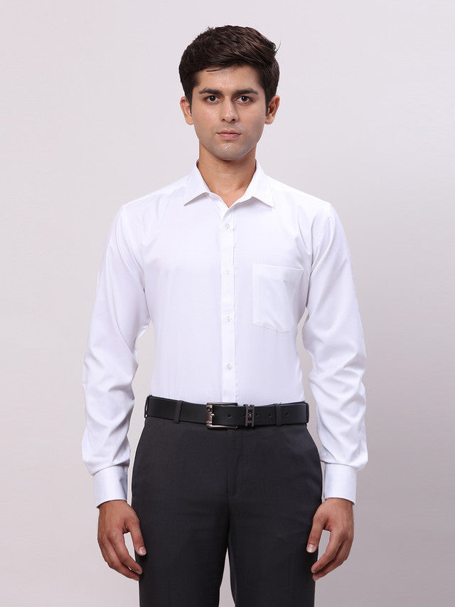Park Avenue White Structure Slim Fit Cotton Blend Formal Shirt