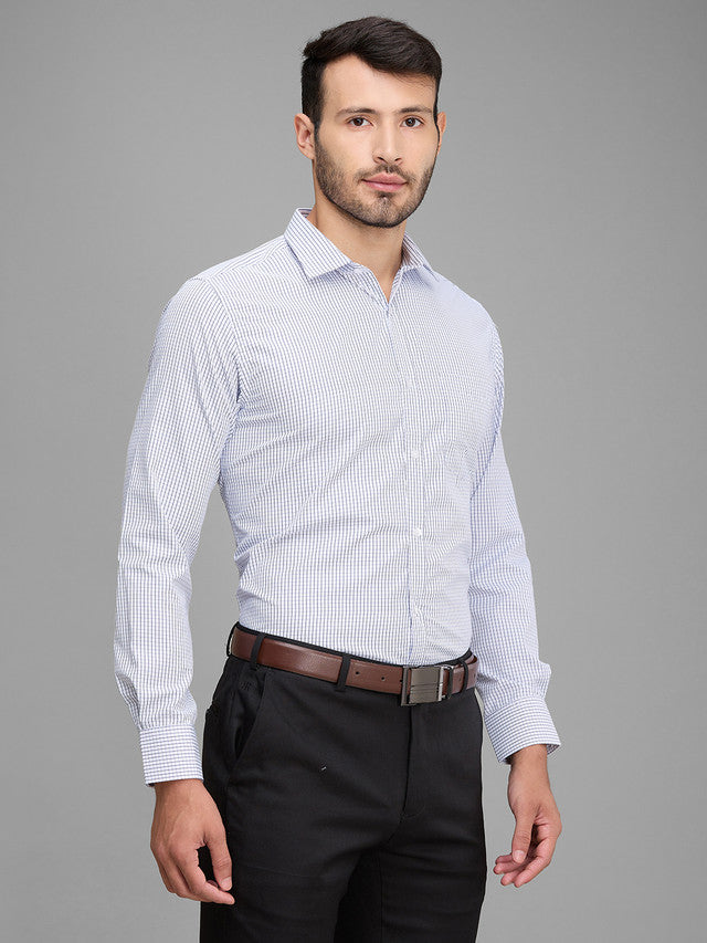 Park Avenue Men Blue Checkered Slim Fit Full Sleeve Semi Cut Away Collar Shirt