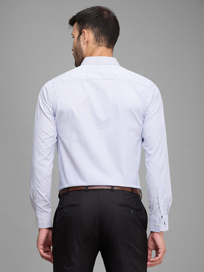 Park Avenue Men Blue Checkered Slim Fit Full Sleeve Semi Cut Away Collar Shirt