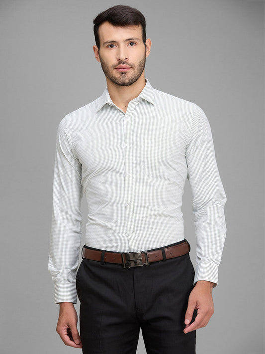 Park Avenue Men White Checkered Slim Fit Polyester Blend Formal Shirt